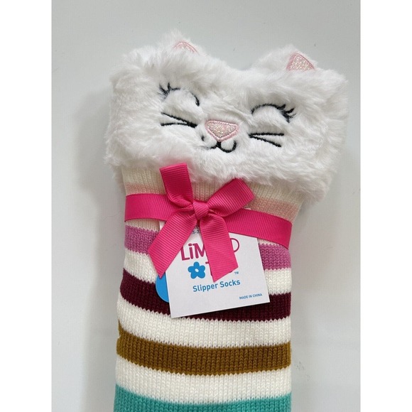LIMITED TOO Girl Slipper Socks Multicolor White Acrylic Fleece Lined Cat OneSize - Picture 9 of 16